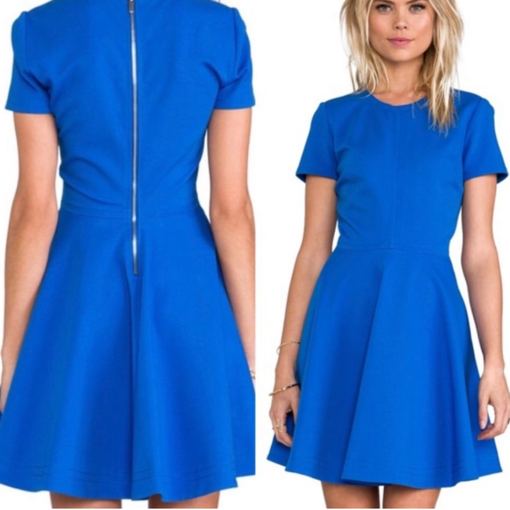 Dvf Cobalt Blue Short Sleeve Swing Skirt Dress Sz 10